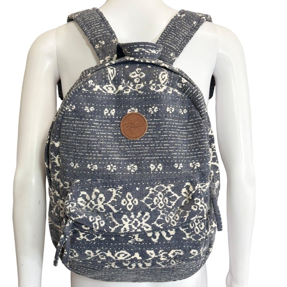 Rip Curl Unisex Canvas Backpack Blue & White Pattern Adjustable Straps Daypack